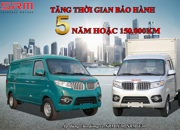 Tăng thời gian bảo hành lên 5 năm cho dòng xe SRM T30 VÀ SRM X30